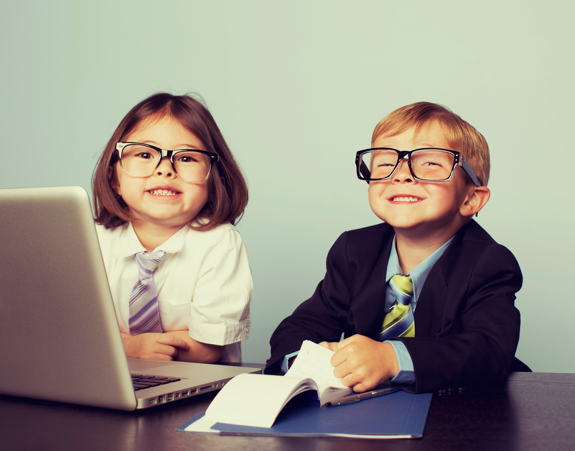 Business Children at Laptop in Office